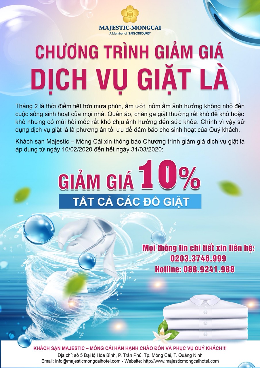 Giảm giá 10% tất cả các đồ giặt từ ngày 10/02/2020 đến hết ngày 31/03/2020